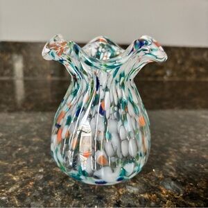 Mid Century Vintage Artist Studio Art Handblown Glass Vase